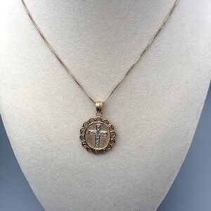 Ross Simons 925 Sterling Silver Cross Diamond Necklace Gold Vermeil